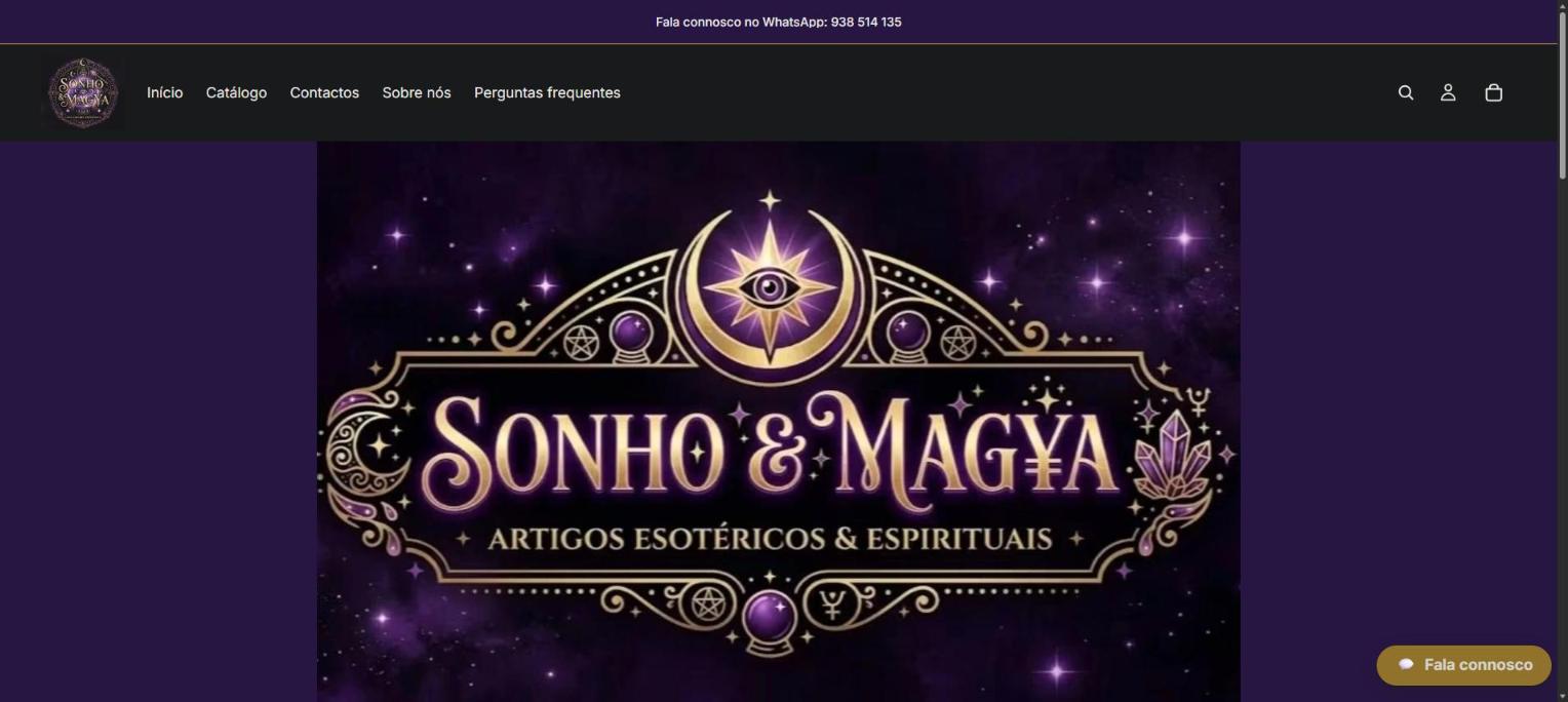Página inicial da loja online Sonho & Magya